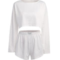 Women's Casual Suit Hollow-out Fashion Simple Loose Pullover Long Sleeve Top Shorts