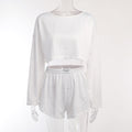 Women's Casual Suit Hollow-out Fashion Simple Loose Pullover Long Sleeve Top Shorts